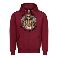 Burgundy I Hate Everyone But Coffee Helps With Flowers Zipper Hoodie - RanaPortraitStore