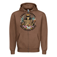 Chestnut I Hate Everyone But Coffee Helps With Flowers Zipper Hoodie - RanaPortraitStore