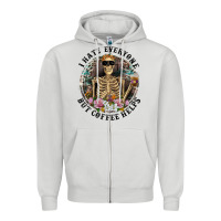 Dove Grey I Hate Everyone But Coffee Helps With Flowers Zipper Hoodie - RanaPortraitStore