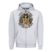 Heather Grey I Hate Everyone But Coffee Helps With Flowers Zipper Hoodie - RanaPortraitStore