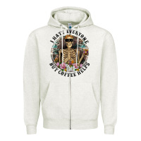 I Hate Everyone But Coffee Helps With Flowers Zipper Hoodie | Teevron