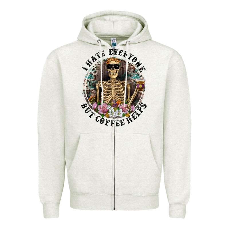 I Hate Everyone But Coffee Helps With Flowers Zipper Hoodie by RanaPortraitStore | Teevron