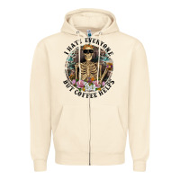 Sandshell I Hate Everyone But Coffee Helps With Flowers Zipper Hoodie - RanaPortraitStore