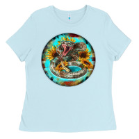 Baby Blue rattlesnake and sunflower Ladies Tee - BarkalooDesign