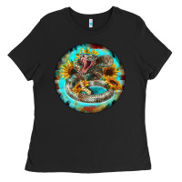 Black rattlesnake and sunflower Ladies Tee - BarkalooDesign