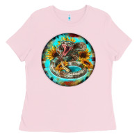 Bubblegum Pink rattlesnake and sunflower Ladies Tee - BarkalooDesign