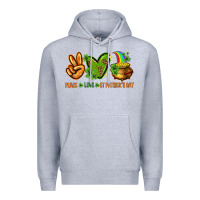 Heather Grey peace love st patricks day Premium Hoodie - NancyCooperArtShop