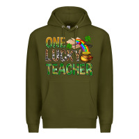 Army Green one lucky teacher st patricks Premium Hoodie - NancyCooperArtShop