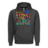 Charcoal Heather think before you judge autism Zipper Hoodie - Zillion Design Studio