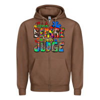 Chestnut think before you judge autism Zipper Hoodie - Zillion Design Studio