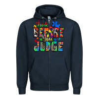 Navy think before you judge autism Zipper Hoodie - Zillion Design Studio