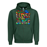 Sports Green think before you judge autism Zipper Hoodie - Zillion Design Studio