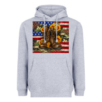 Heather Grey Army USA lag leopard camouflage sunflower 20oz Heavyweight Hoodie - Neo Western