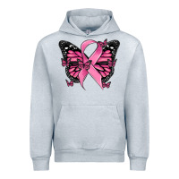 Heather Grey breast cancer ribbon  butterfly Urban Hoodie - MaliasSmallBusiness