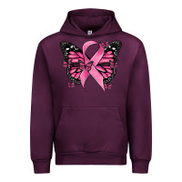Mauve Wine breast cancer ribbon  butterfly Urban Hoodie - MaliasSmallBusiness