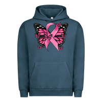 Pigment Midnight Navy breast cancer ribbon  butterfly Urban Hoodie - MaliasSmallBusiness