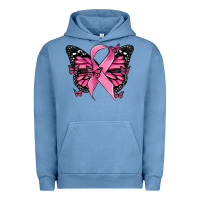 Pigment Pebble Blue breast cancer ribbon  butterfly Urban Hoodie - MaliasSmallBusiness