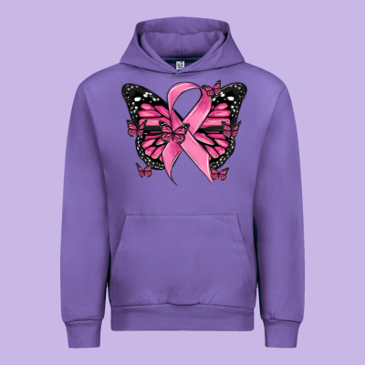 Breast Cancer Ribbon  Butterfly Urban Hoodie Designed By Maliassmallbusiness