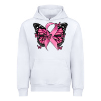 White breast cancer ribbon  butterfly Urban Hoodie - MaliasSmallBusiness