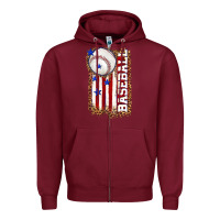 Burgundy baseball american flag Zipper Hoodie - texasbilliewilder