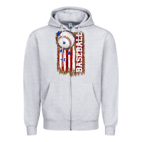 Heather Grey baseball american flag Zipper Hoodie - texasbilliewilder
