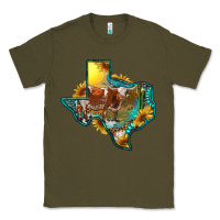 Army Green Western Texas Map With Longhorn Bull Classic Tee - RanaPortraitStore