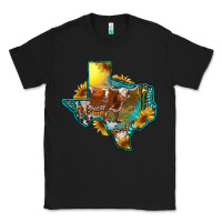 Black Western Texas Map With Longhorn Bull Classic Tee - RanaPortraitStore
