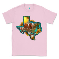 Bubblegum Pink Western Texas Map With Longhorn Bull Classic Tee - RanaPortraitStore