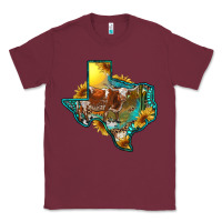 Burgundy Western Texas Map With Longhorn Bull Classic Tee - RanaPortraitStore