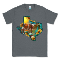 Charcoal Heather Western Texas Map With Longhorn Bull Classic Tee - RanaPortraitStore