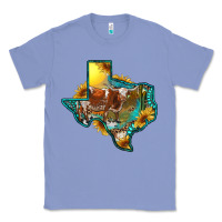 Colony Blue Western Texas Map With Longhorn Bull Classic Tee - RanaPortraitStore