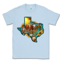 Dusty Blue Western Texas Map With Longhorn Bull Classic Tee - RanaPortraitStore