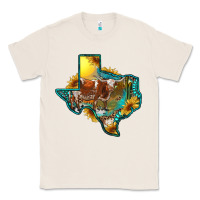 Natural Western Texas Map With Longhorn Bull Classic Tee - RanaPortraitStore