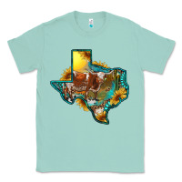 Seafoam Western Texas Map With Longhorn Bull Classic Tee - RanaPortraitStore