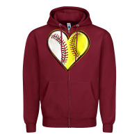 Burgundy baseball and softball heart Zipper Hoodie - texasbilliewilder