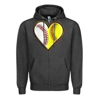 Charcoal Heather baseball and softball heart Zipper Hoodie - texasbilliewilder