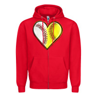 Red baseball and softball heart Zipper Hoodie - texasbilliewilder