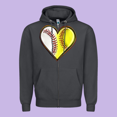 Zipper Hoodie baseball and softball heart