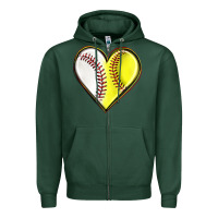 Sports Green baseball and softball heart Zipper Hoodie - texasbilliewilder