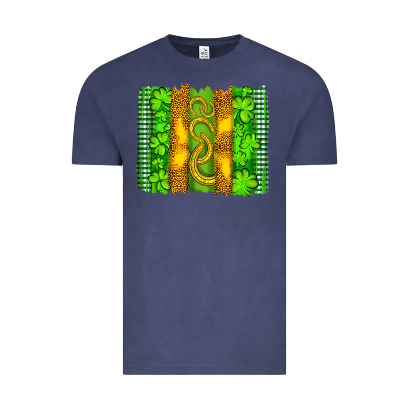 Saint Patricks Horseshoe Shamrock Leopard Glitter Brushstroke Vintage Tee by Artiststas | Teevron