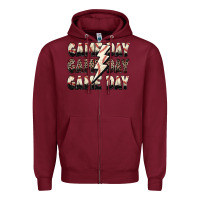 Burgundy game day game day baseball lightning bolt Zipper Hoodie - Zillion Design Studio