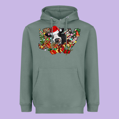 Christmas Joy Cow Heavyweight Hoodie Designed By Cowhidedigitalart