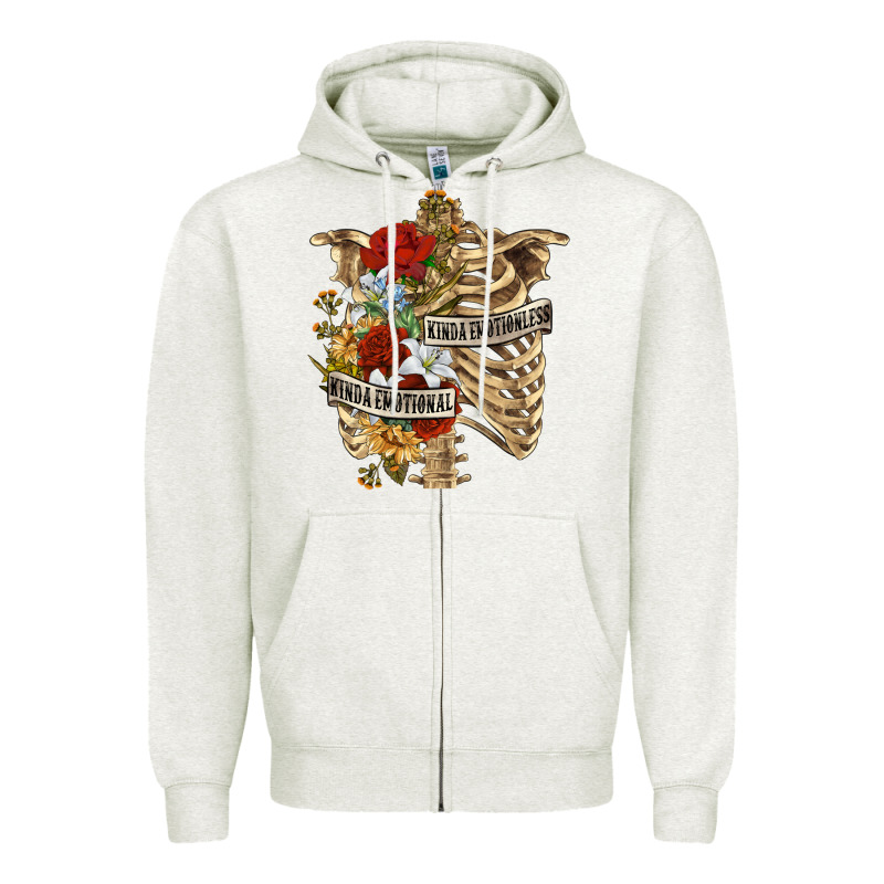 Kinda Emotionless Kinda Emotional Skeleton Zipper Hoodie by RanaPortraitStore | Teevron
