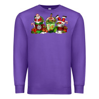 Purple coffee cups with santa claus Premium Sweatshirt - FaDigitalArtStudio