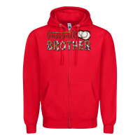Red baseball brother with leopard Zipper Hoodie - texasbilliewilder