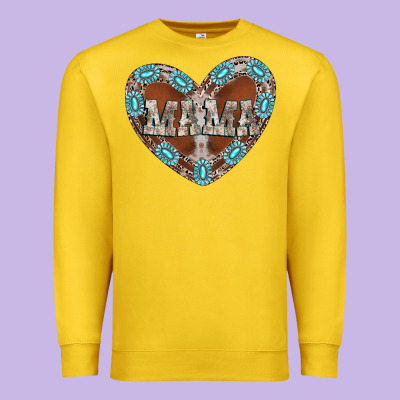 Mama Heart Cowhide Premium Sweatshirt Designed By Cowhidedigitalart