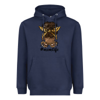 Navy afro messy bun mom life Heavyweight Hoodie - HRA Design Shop