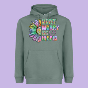 Don't Worry Be Hippie Heavyweight Hoodie Designed By Cowhidedigitalart