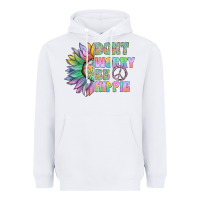 White Don't Worry Be Hippie Heavyweight Hoodie - CowhideDigitalArt