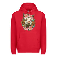 Red western llama and roses Premium Hoodie - LillyAllenDesigns
